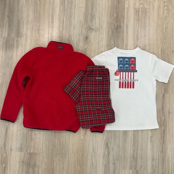 Vineyard Vines Boys coat T-Shirt, and Christmas Pants Bundle